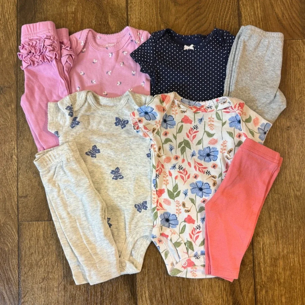 Carters Baby Newborn Girl Bundle Bodysuits Shirts Pants Lot Outfits Butterfly